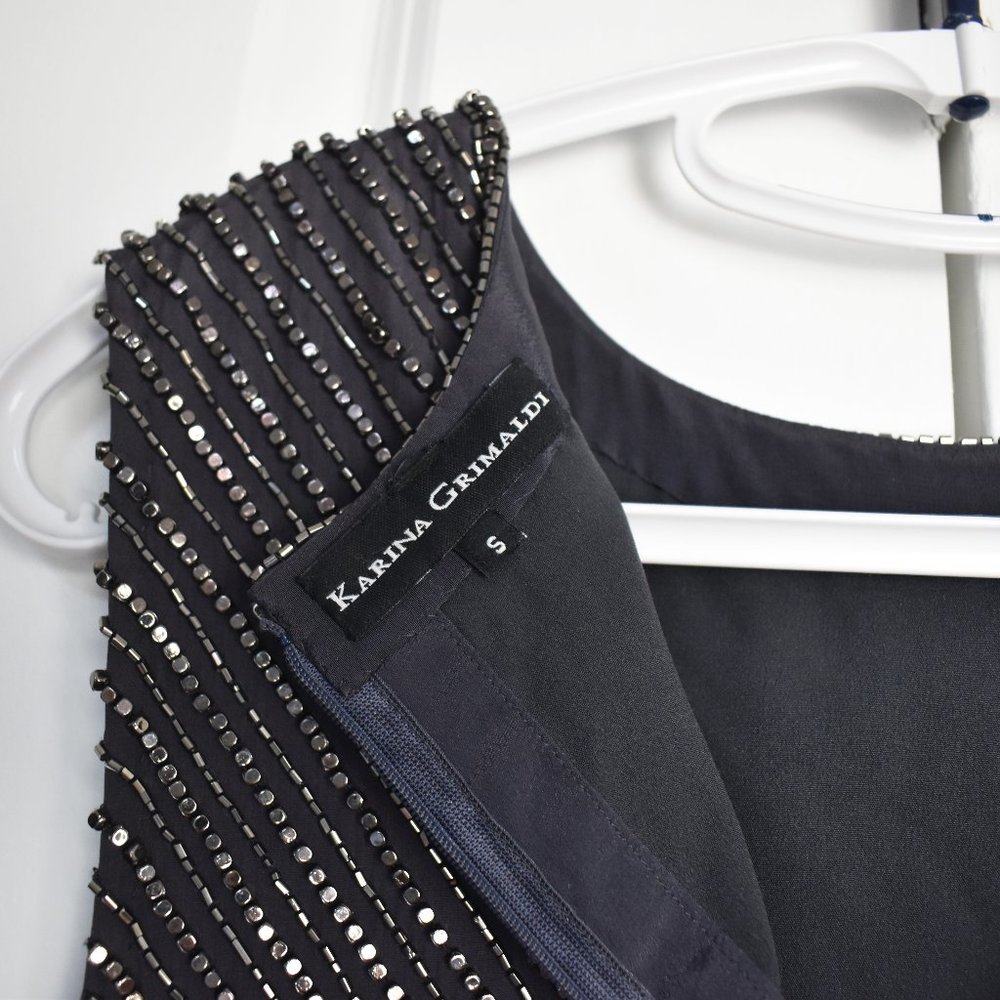 Gorgeous Fancy classy top, bead embroidery sleeveless blouse S, gray silk top - Picture 4 of 15